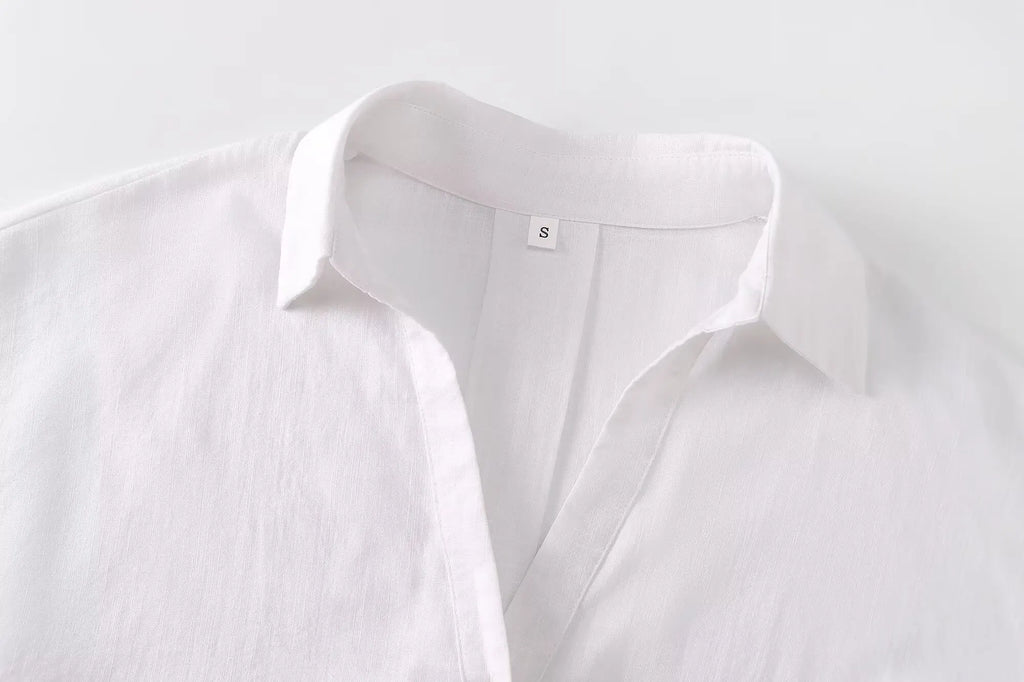 2025 Women Yellow Shirt Fashion Cotton Linen Wide-sleeved Short Shirt Single-breasted Casual Loose Blouse Mujer Roupas