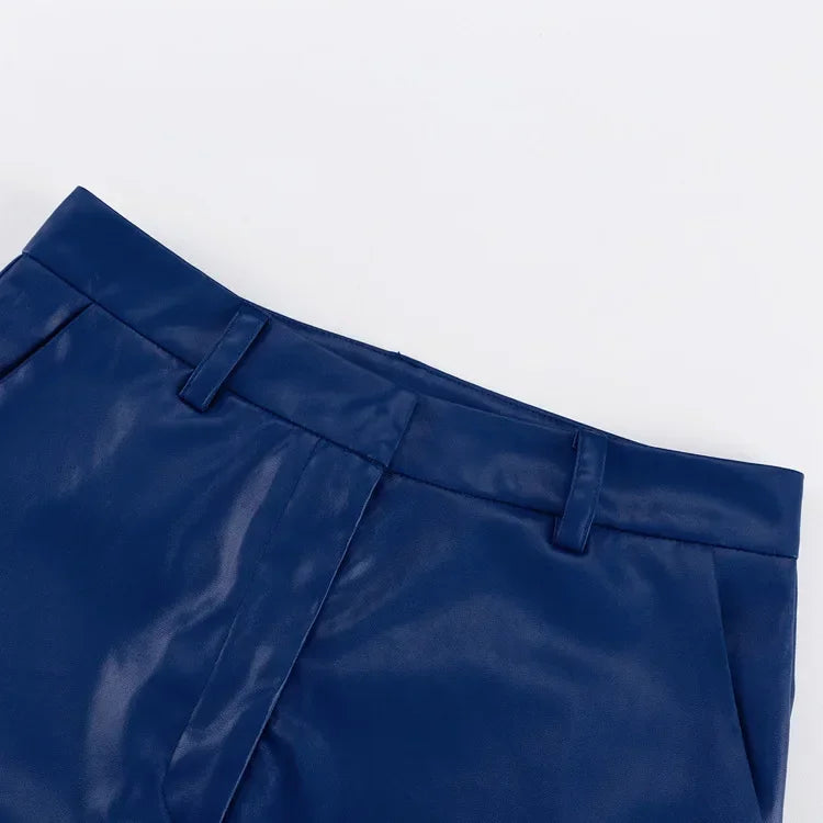 Women's Trousers Spring Fashion PU Leather Mid High Waist Lifting Hip Straight Leg Casual Women's Pants
