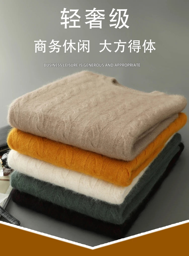 Men's thick cashmere sweater 100% pure cashmere round neck cashmere sweater 2024 new spring and winter knit base shirt