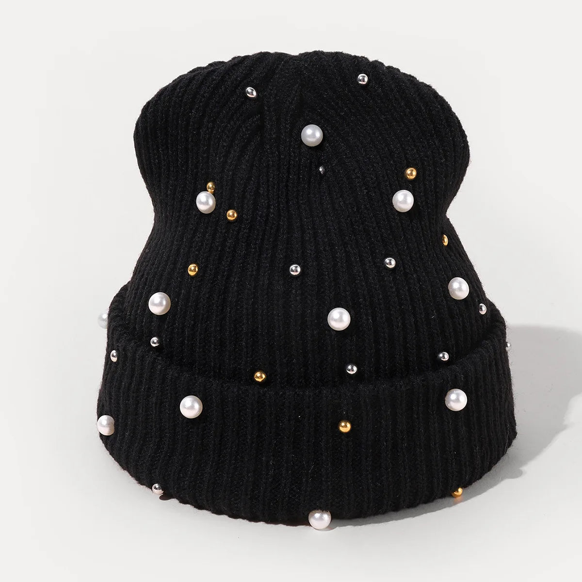 New Autumn And Winter Woolen Hat For Women, Fashionable Pearl Embellishment, Winter Warm Knitted Hat