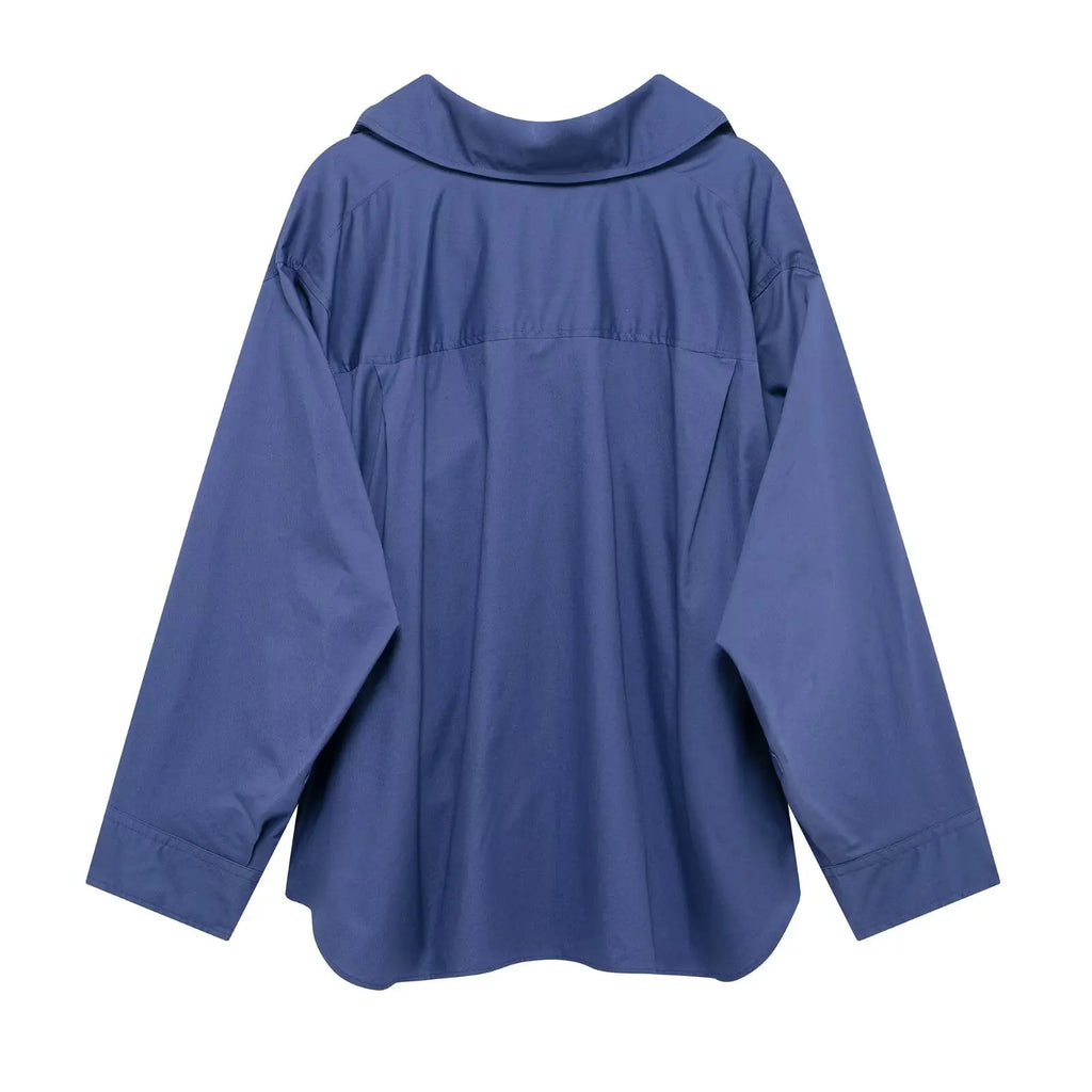 HH Women Elegant Commuter Shirt Splicing Loose Striped Single-breasted Lapel Blouse Female Spring Casual Long-sleeved Top