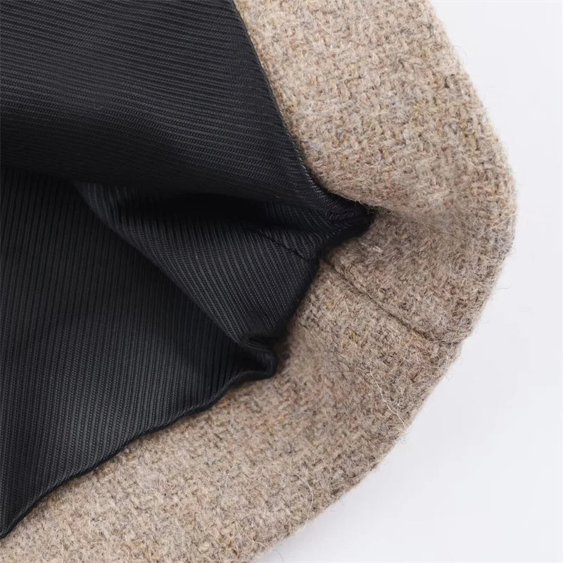 Women's Wool Coat Solid Color Lapel Short Double-Breasted Coat  Autumn and Winter Casual Simple Clothing