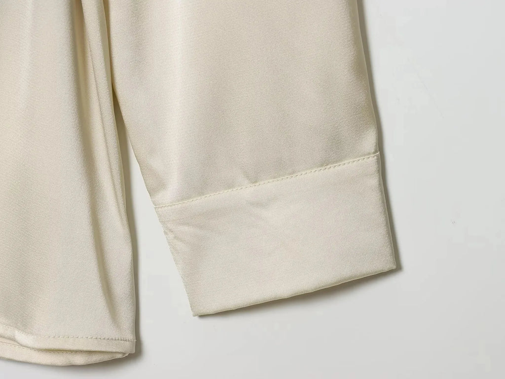 Women 2025 Autumn Winter New Silk Satin Blouse Turn-down Collar Single Breasted Long Sleeve Loose Blouse Fashion Shirt