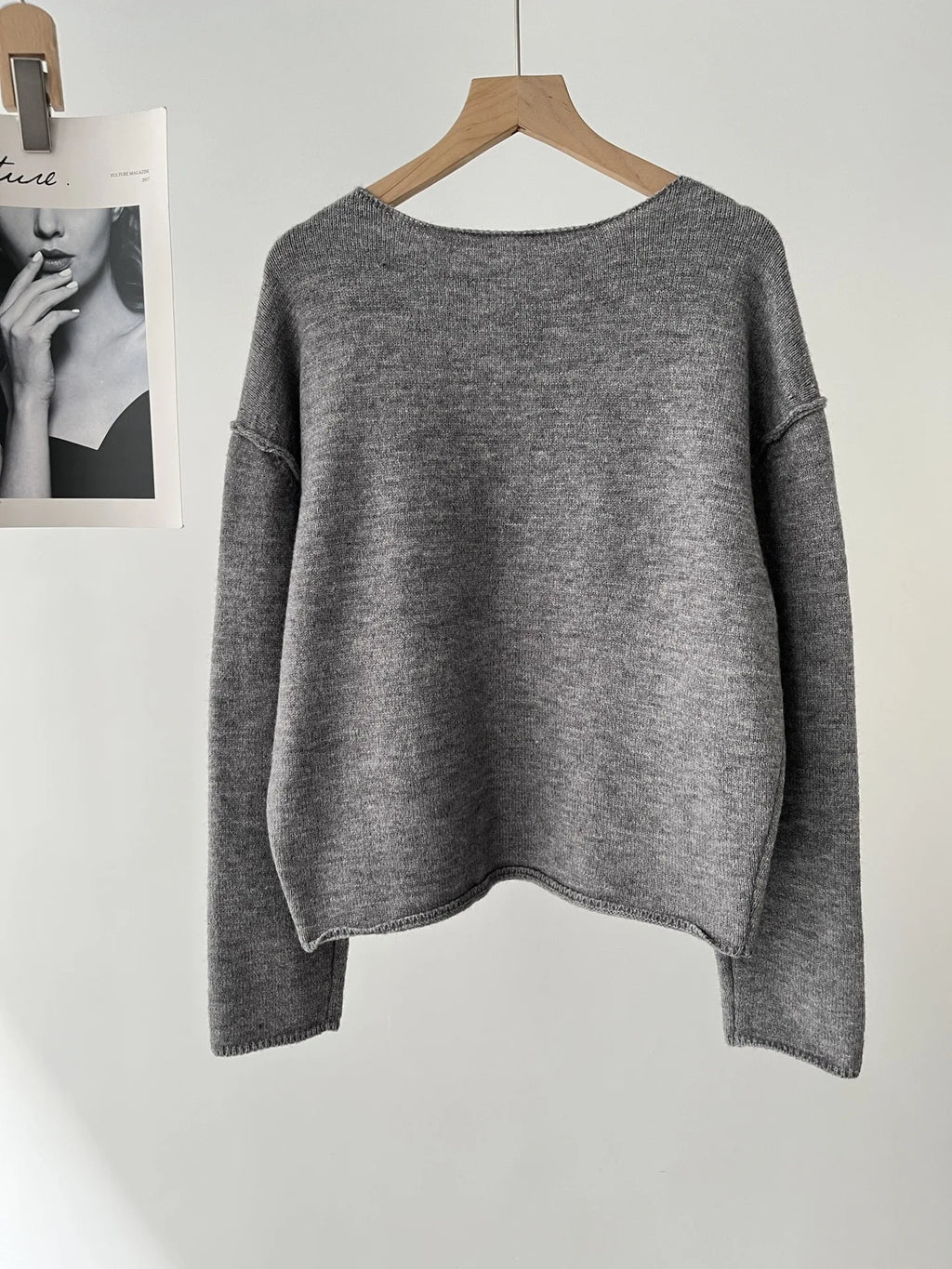 Women's clothing loose multi-color base with soft waxy wool blend round neck long-sleeved knitted sweater 16A