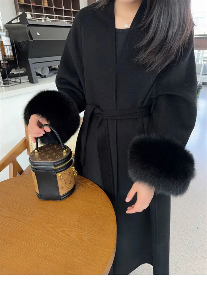 2025 Spring Women Drouble Breasted Woolen Coat Loose Style Cashmere Winter Clothes Long Coats Tops New