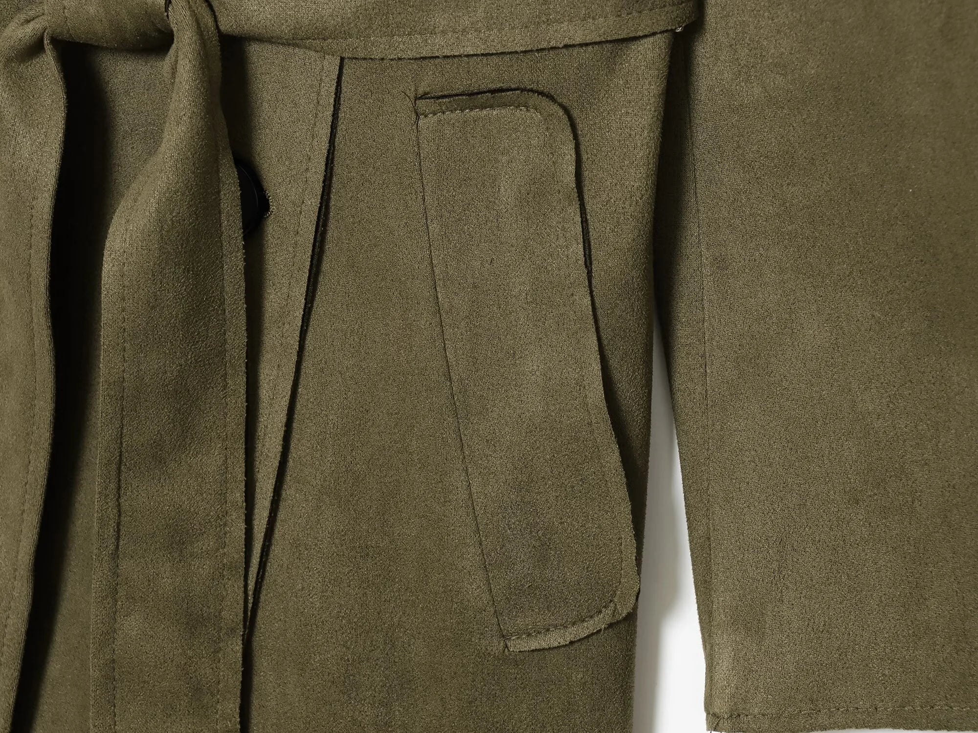 2025 Winter New Women's Casual Fashionable Simple Lapel Double-Breasted Long Trench Coat with Belt and Suede