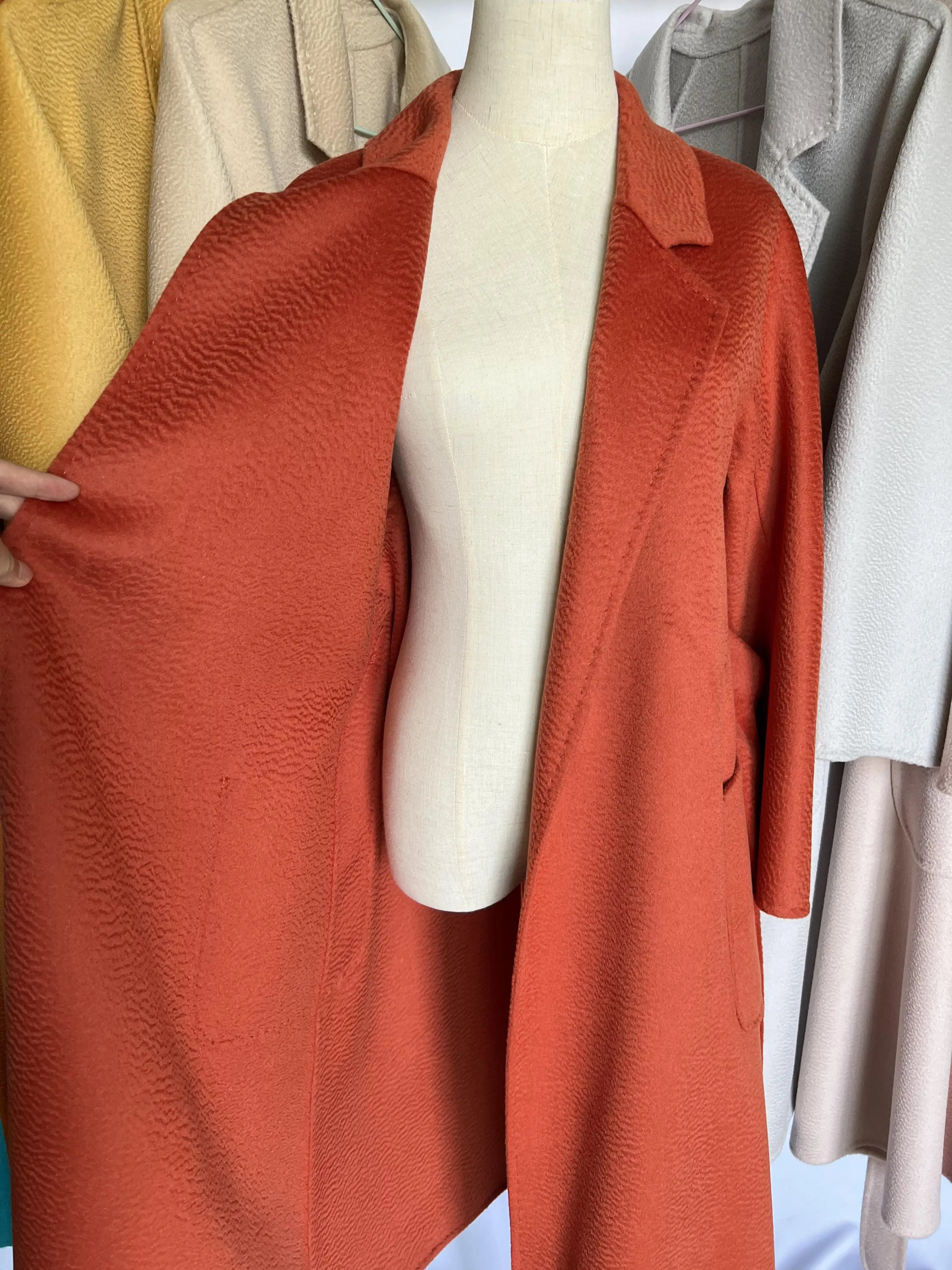 Cashmere Coat Female Winter Mid-Length Corrugated Coat Black Wool Coat Woman Autumn New Casual Fashion Red Beige Lace-Up Coat