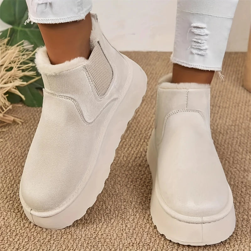 Winter Women Short Plush Warm Snow Boots Casual Shoes New Suede Fur Chelsea Ankle Boots Flats Platform Ladies Shoes Botas Mujer