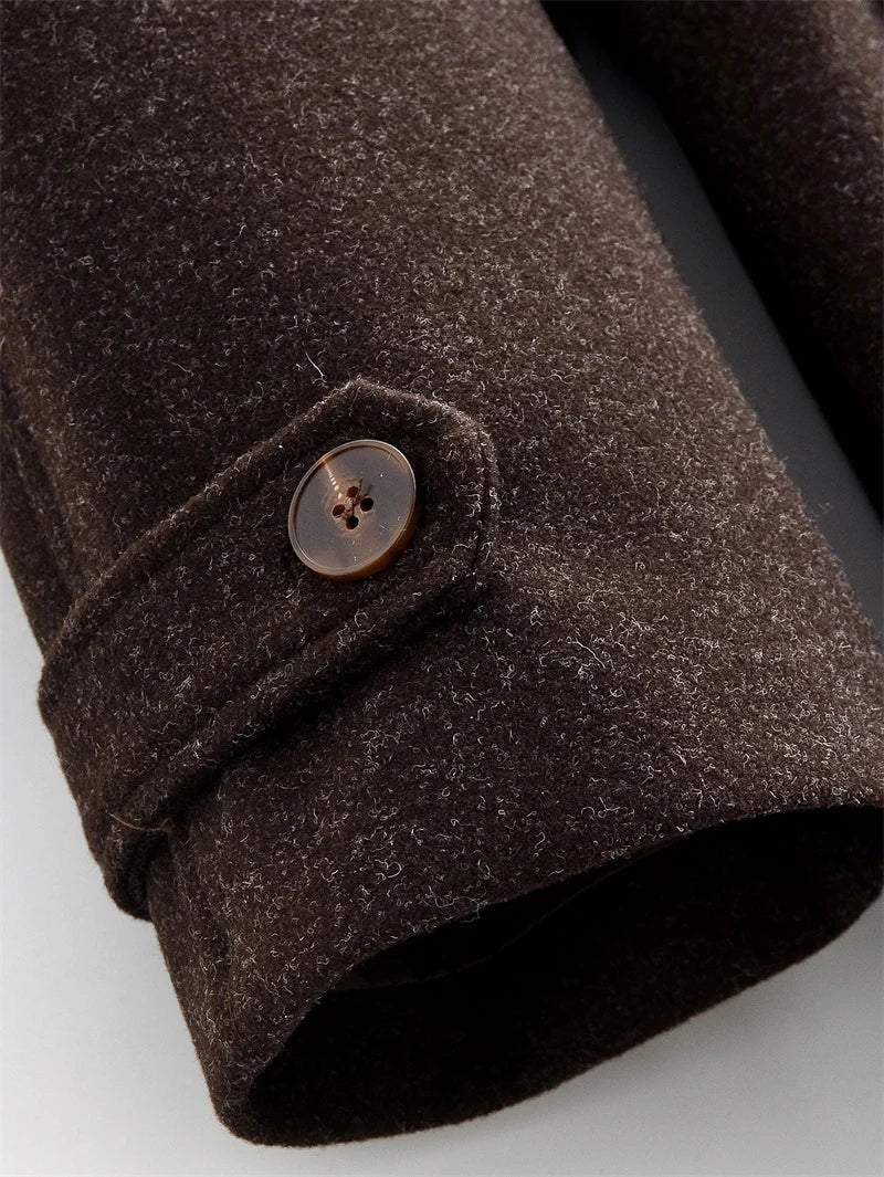 Women's Coat 2025 Winter New Style Dark Brown Long-Sleeve Belted Loose-Fit Long Woolen Coat Fashionable and Stylish