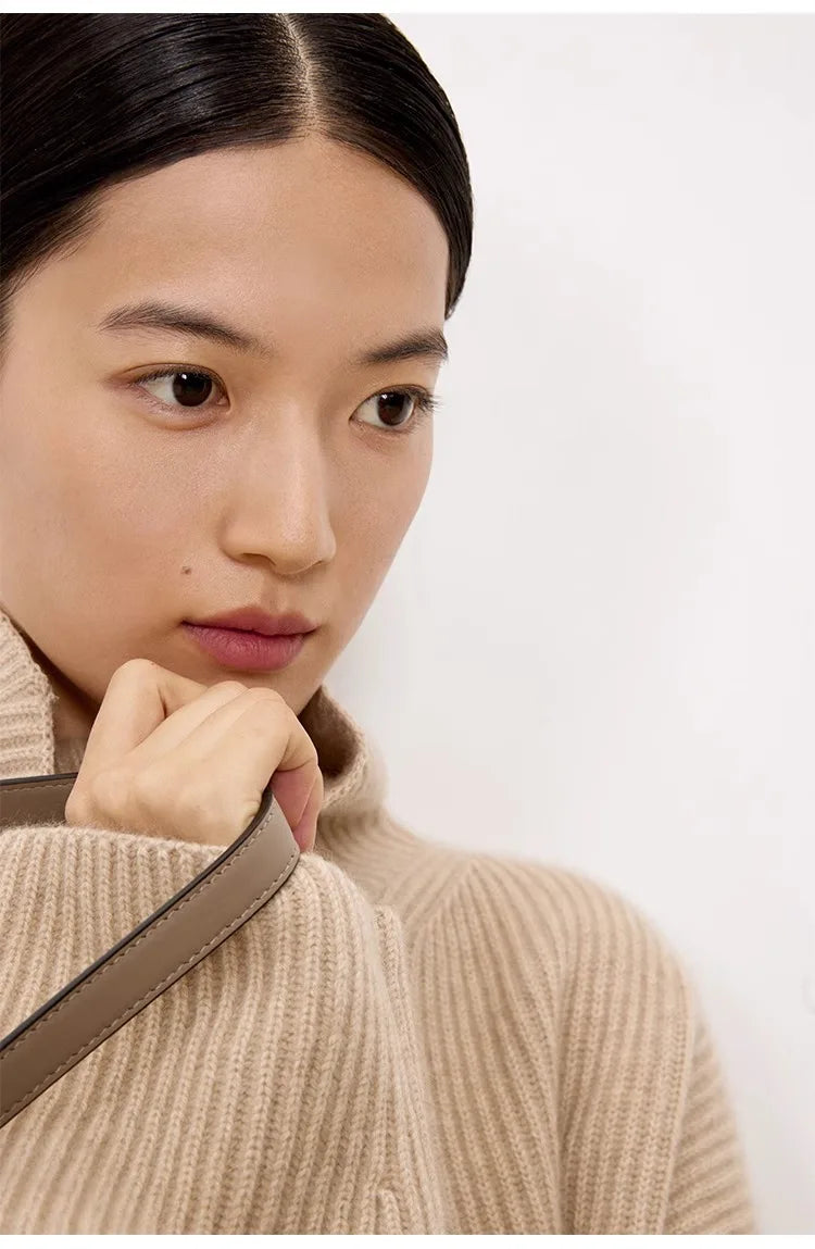 Women's High-Necked Cashmere Sweater Loose Padded Bottoming Pullover Autumn Winter Warm Lazy Wind Style 100% Pure Wool