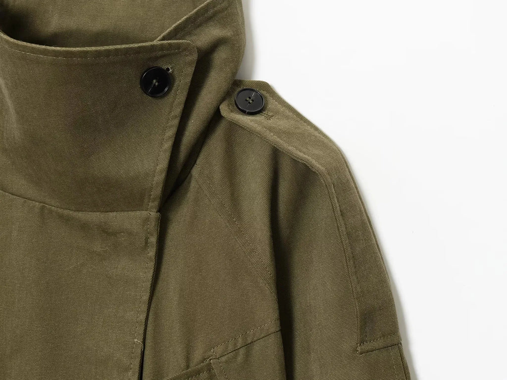 Women's 2025 Autumn New Trench Coat Style Army Green Long Sleeve Cotton Belt Decorative Trench Coat Casual Versatile jacket