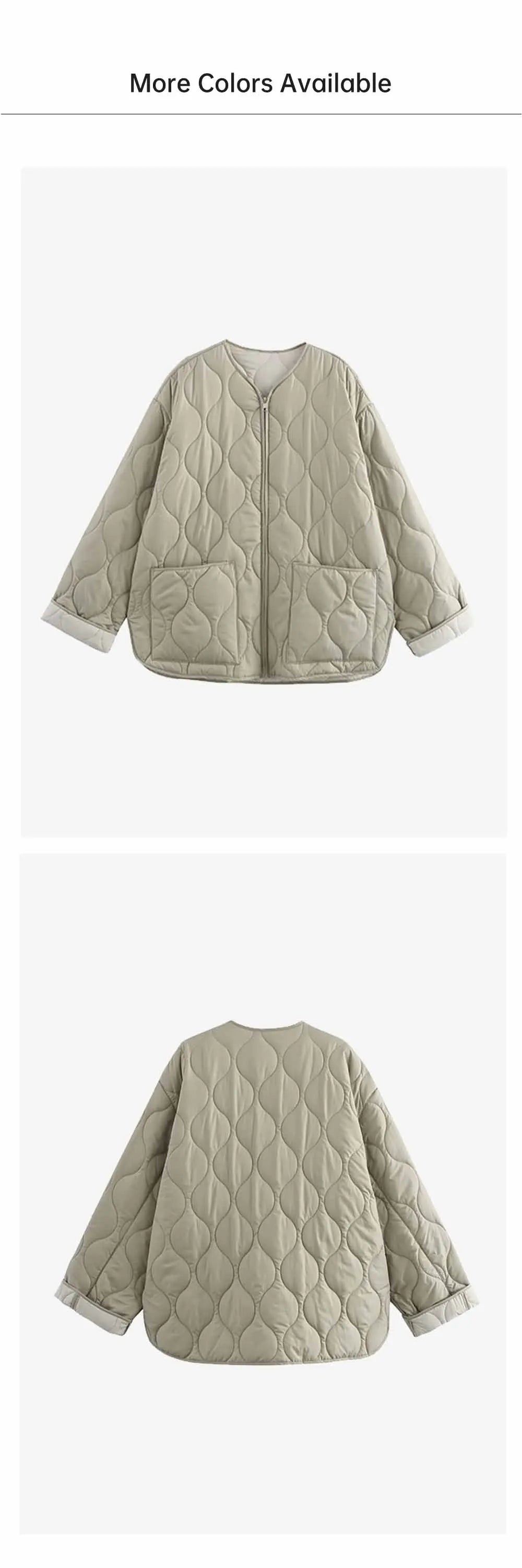 Autumn/Winter New Product Fashion Casual Women's Round Neck Curled Edge Long Sleeve Zipper Cotton Jacket Coat