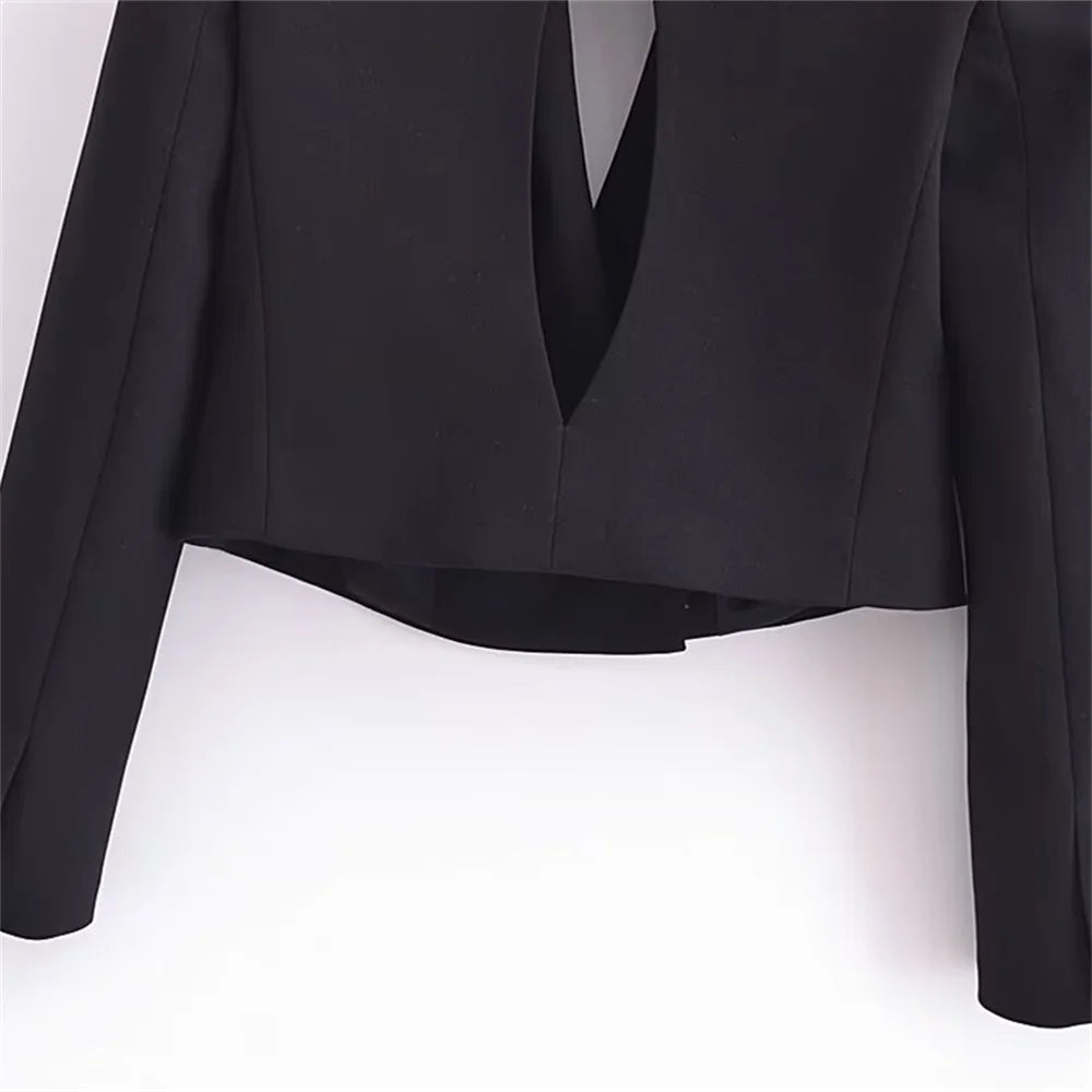 autumn new women's casual long sleeved top with open design, casual suit jacket with pleats and ankle pants set