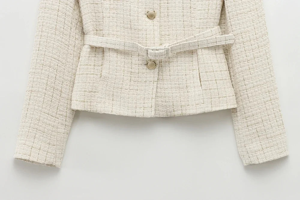 Women Tweed Single Breasted Elegant Jackets Coat Long Sleeve Plaid Jacket Woman Clothing Outdoor Clothes 2409113