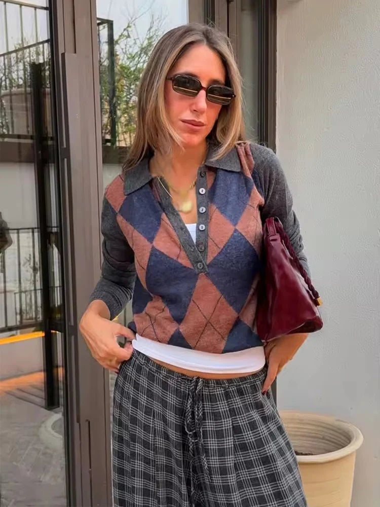 Women Sweater Pullover 2025 Autumn Winter New Fashion Long Sleeves Printing Women Sweater Pullover Elegant Hight Street Top