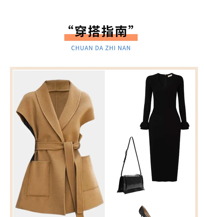 Fashionable Wool Vest for Women Autumn and Winter Double-Sided Wool Mid-length Elegant Waistcoat Coat Female Horse Clip Jacket