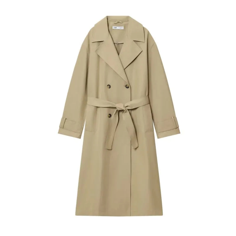 Womne Long Trench Coat With Belt Double Breasted Long Sleeve Lapel Collar Women's Windbreaker Female Outerwears