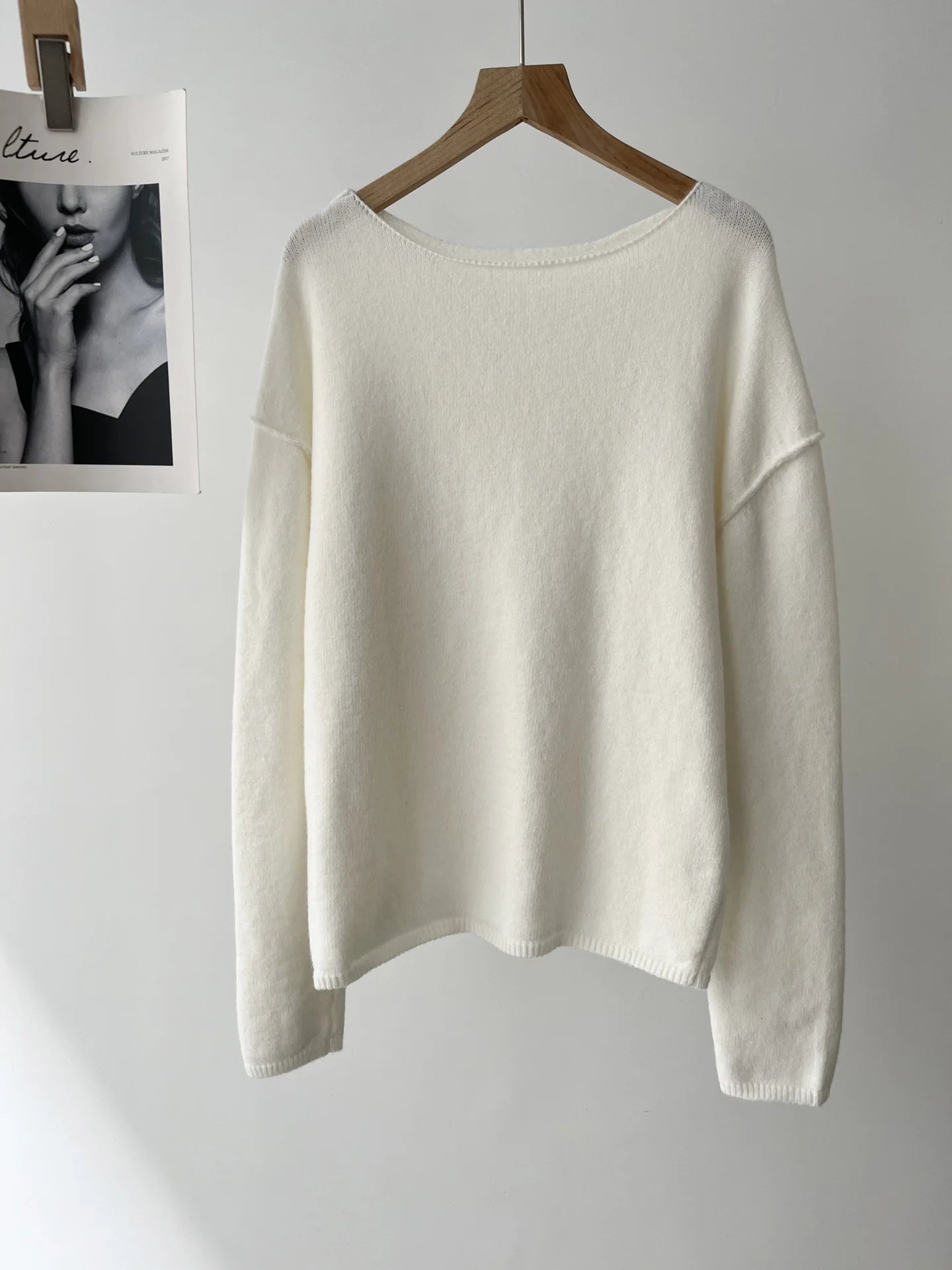 Women's clothing loose multi-color base with soft waxy wool blend round neck long-sleeved knitted sweater 16A