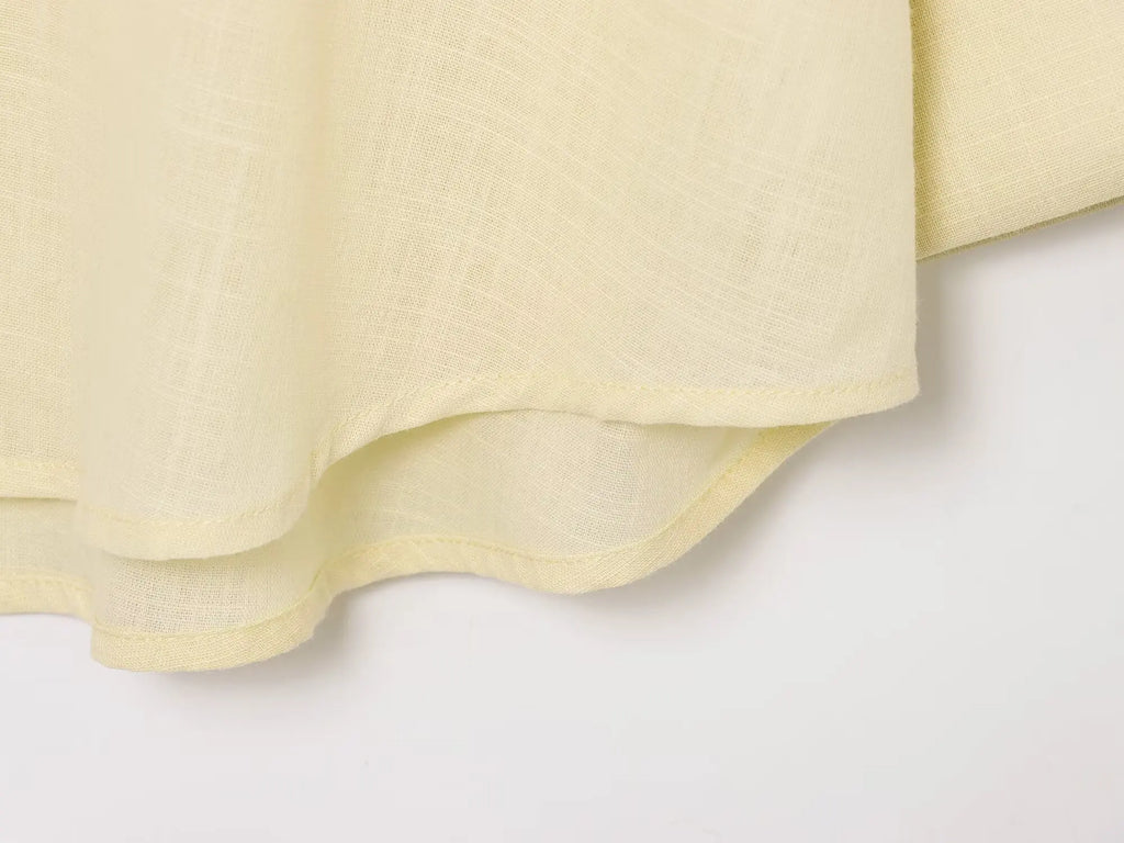 2025 Women Yellow Shirt Fashion Cotton Linen Wide-sleeved Short Shirt Single-breasted Casual Loose Blouse Mujer Roupas