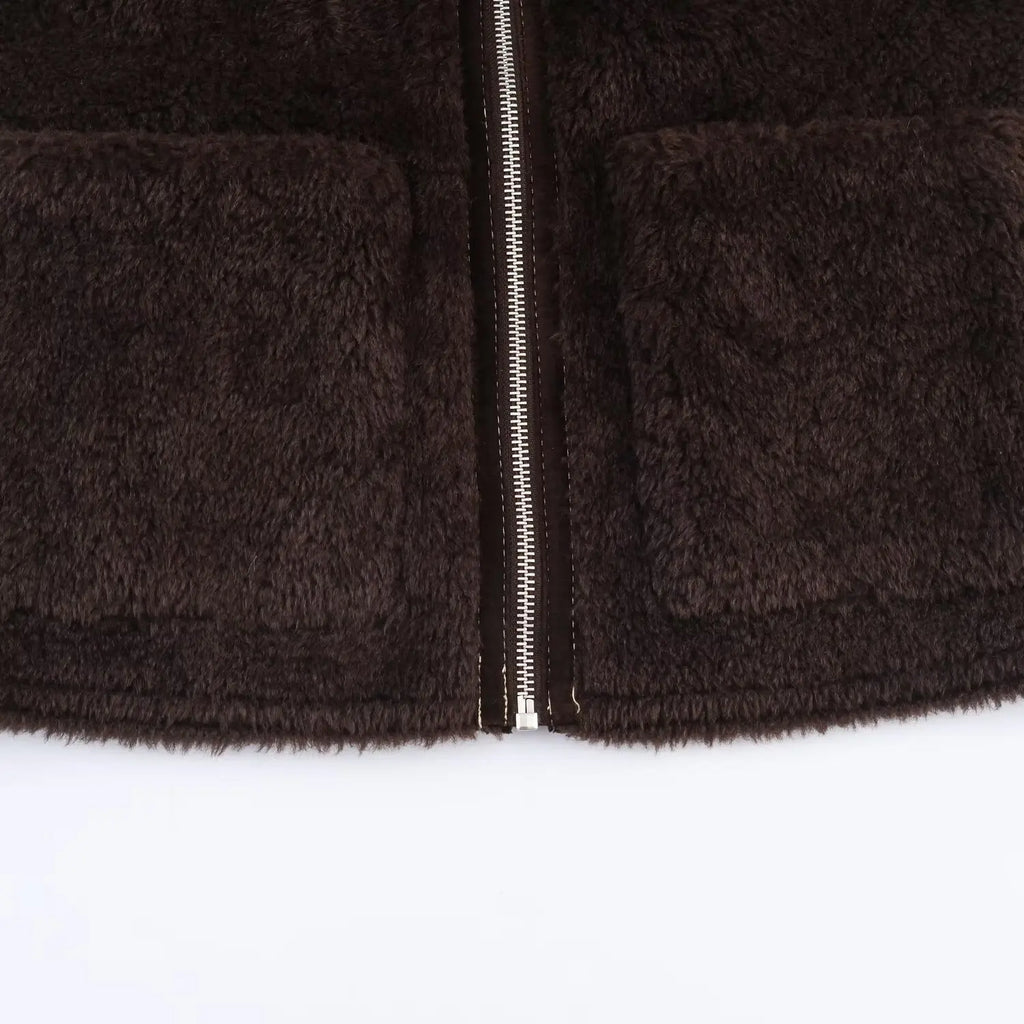 Women Jacket Coat 2025 Winter New  Fur One-Piece Fashion Solid Solor Long Sleeve Zipper Coat Female Chic Leisure Loose Outerwear