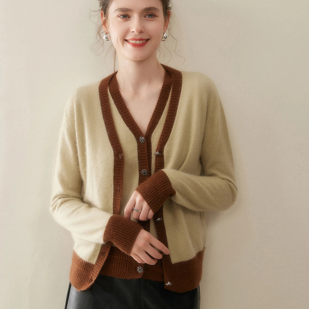 Women Cashmere Sweater V-neck  Cardigan and Vest Set Spring Autumn Winter 100% Cashmere Knitwear Long Sleeve Top Waistcoat Suit