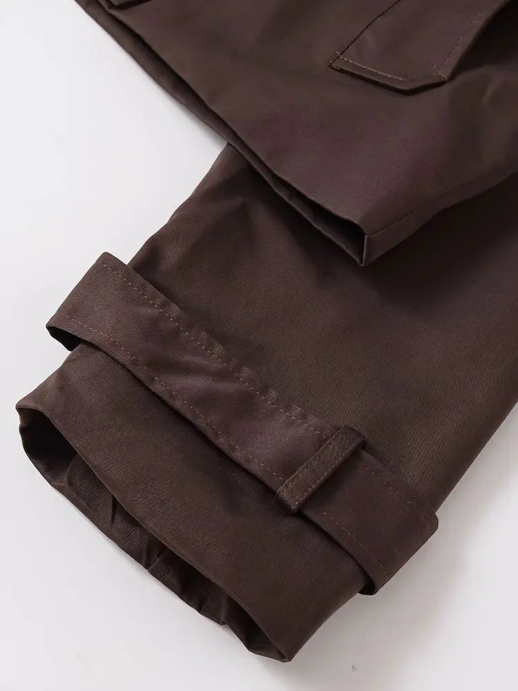 Women's Double-breasted Short Trench Coat Fashion Chic Outerwear with Pockets Long Sleeve Female Top