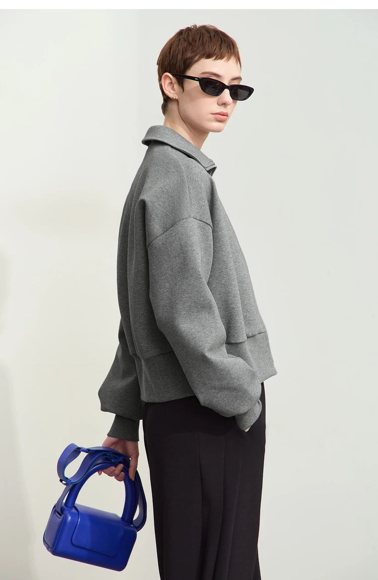 Amii Fall Clothes 2024 Women Casual Zip Up Short Coat Women Sweatshirt Solid Turtleneck Loose Sports Streetwear Jacket 12443222