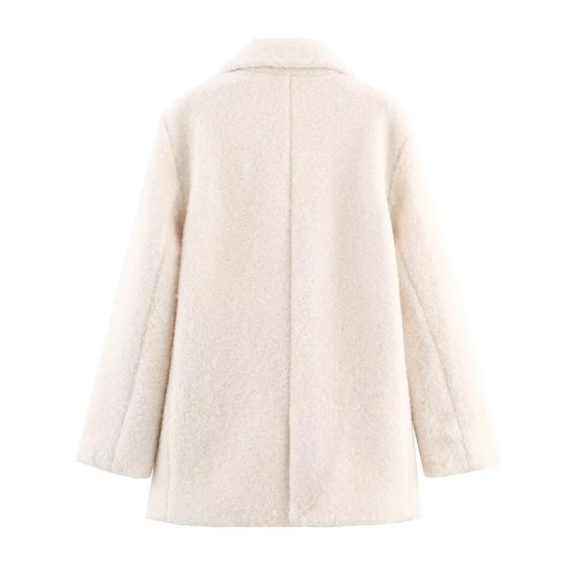 Women's Coat 2025 Autumn New Style White Long-Sleeve Double-Breasted Simple Loose Coat Casual Fashion Versatile