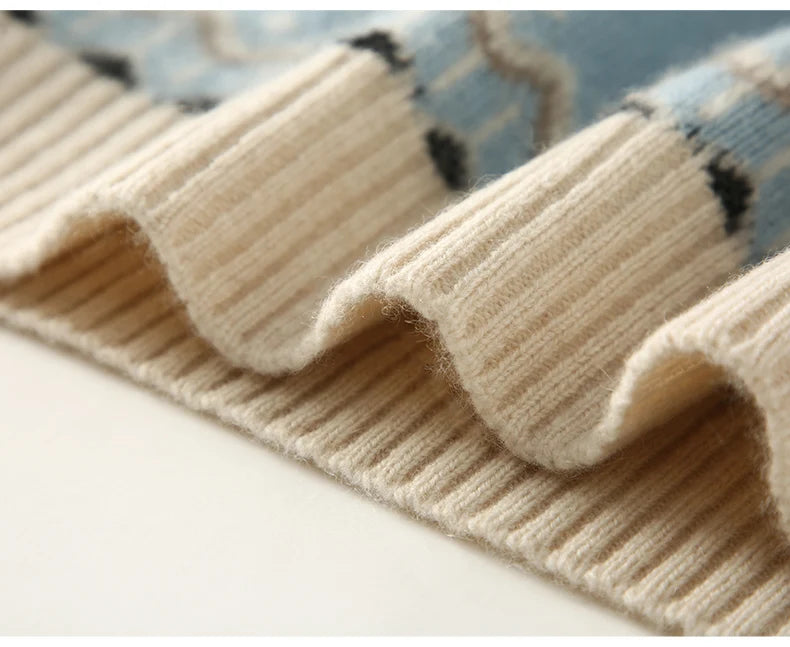 Autumn And Winter New Cashmere Sweater Fashion Women's Retro Round Neck Jacquard Cashmere Knitted Bottoming Shirt With Sweater