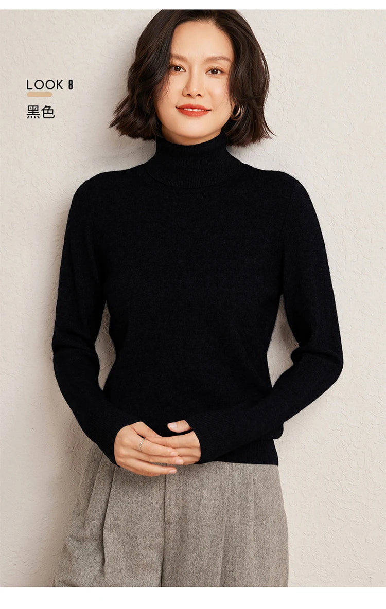 100% Pure Cashmere Sweaters Women' Lapel Knitted Pullover Casual Loose High-End Sweater Autumn New High-Neck Cashmere Base Shirt