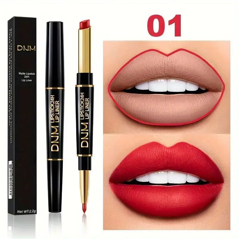 12 Colors Double-Ended Lipstick & Lip Liner Pencil，Waterproof, Non-Stick, Long Lasting,Make Natural Makeup Effect for All Skin