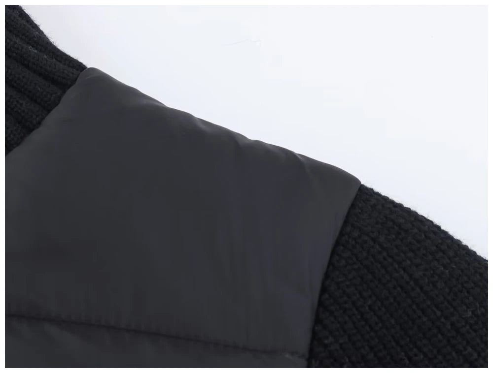 Womens Jacket Stand Collar Quilted Patchwork Knit Sleeves Casual Versatile Jacket Essential Autumn And Winter Item Trafizaran