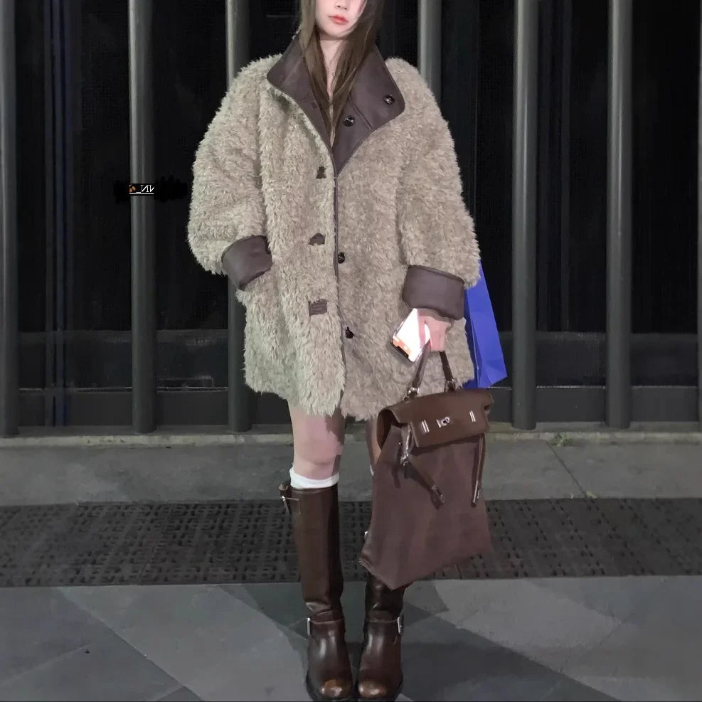 Two-sided Lamb Wool Coat Women's Mid-winter Long Loose Fur Premium Warm Coat