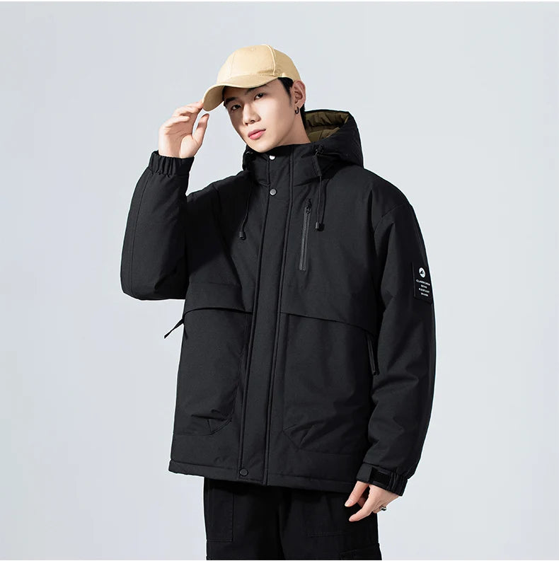 Men's Fishing Jacket  Mountain Climbing Coat Men Thickened Hooded Coat New Winter Loose Men Simple and Fashionable Work Jacket
