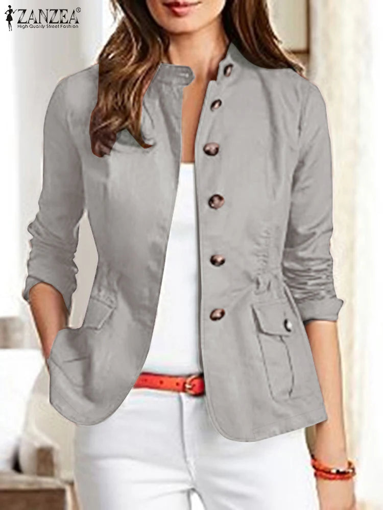 Fashion Women Jackets ZANZEA Autumn Long Sleeve Solid Slim Fit Coats Vintage Casual Work Outwear Female Streetwear Chaqueta 2025