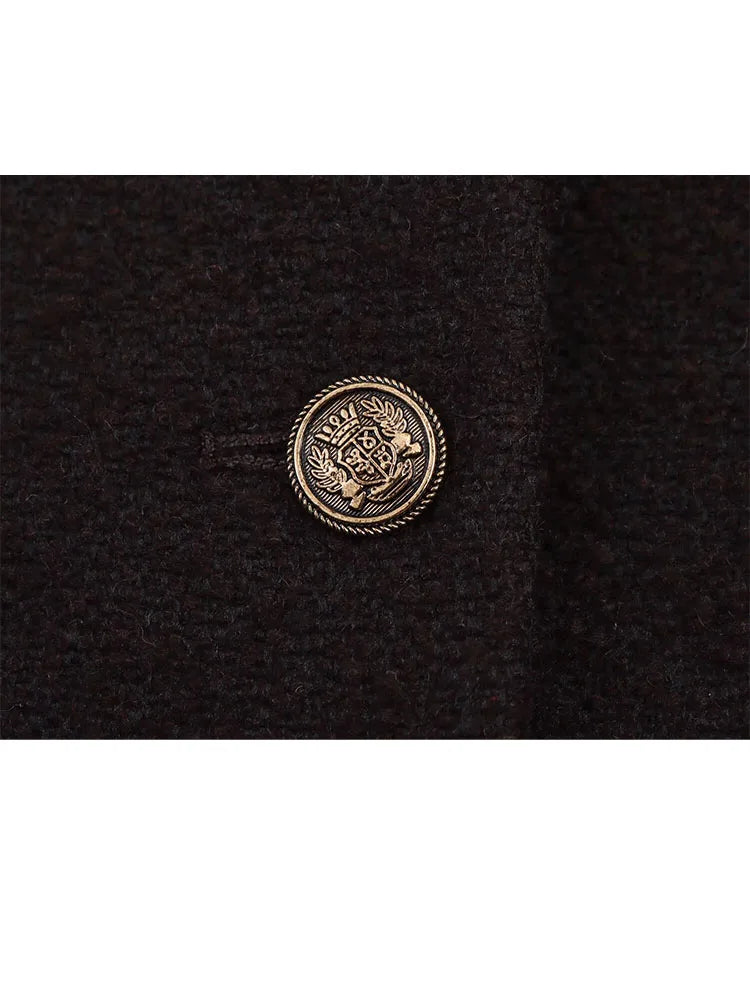 HH Women's Autumn Fashion Tweed Jacket Round Neck Short Woolen Jacket Female Commuter Versatile Fragrant Breeze Casual Coat