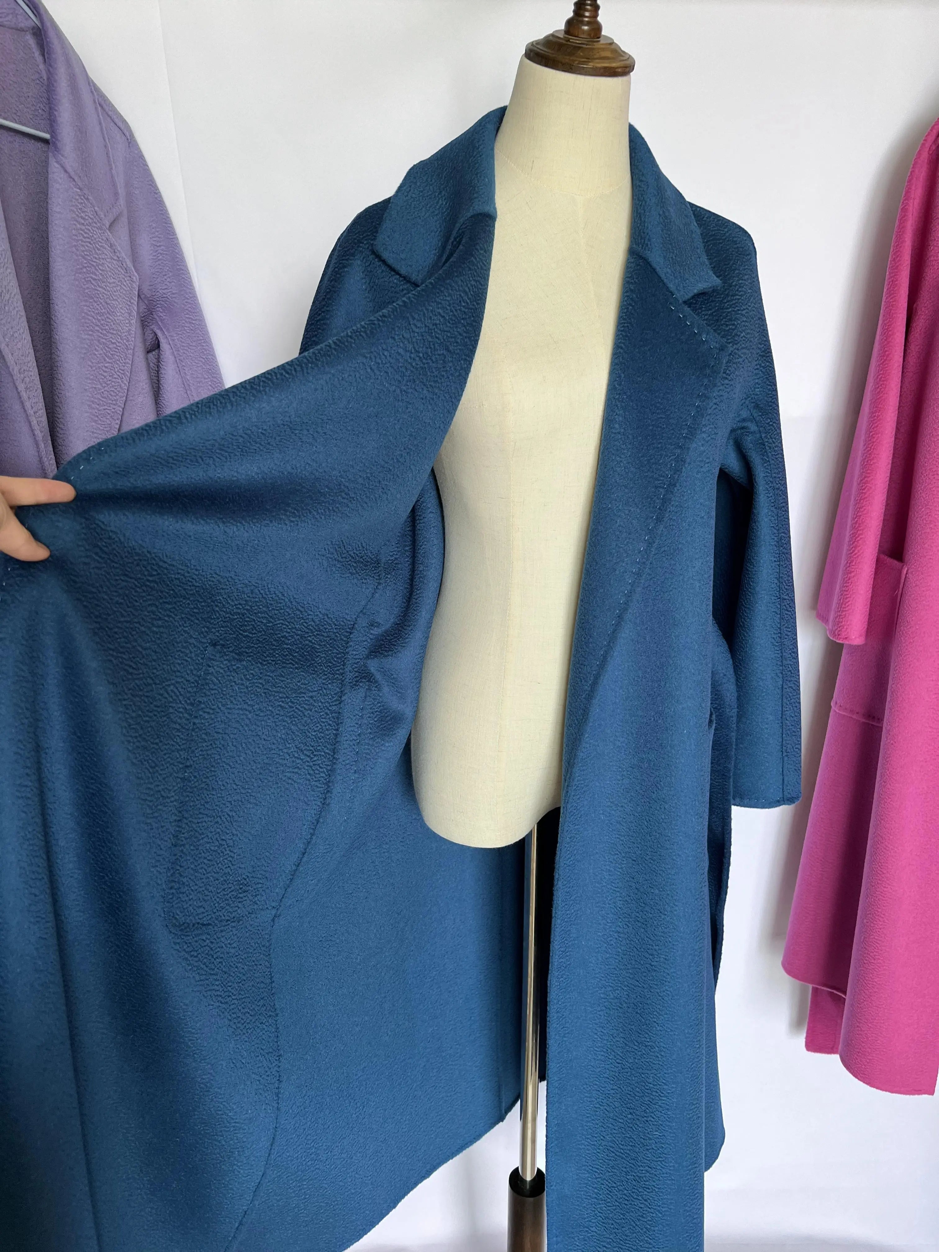 Cashmere Coat Female Winter Mid-Length Corrugated Coat Black Wool Coat Woman Autumn New Casual Fashion Red Beige Lace-Up Coat