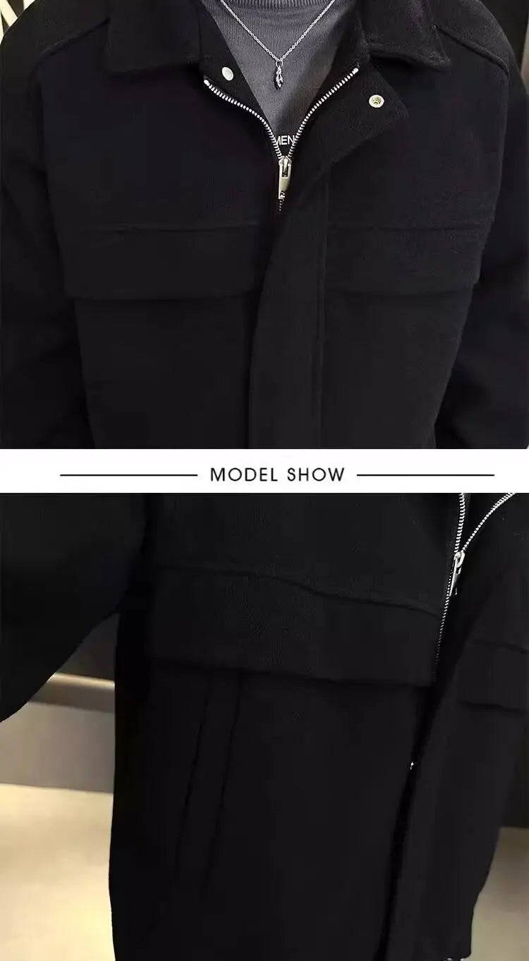 Stylish Wool Jacket for Men Short Trendy Brand Thickened Trendy Casual Versatile High-end Men's Wool Top