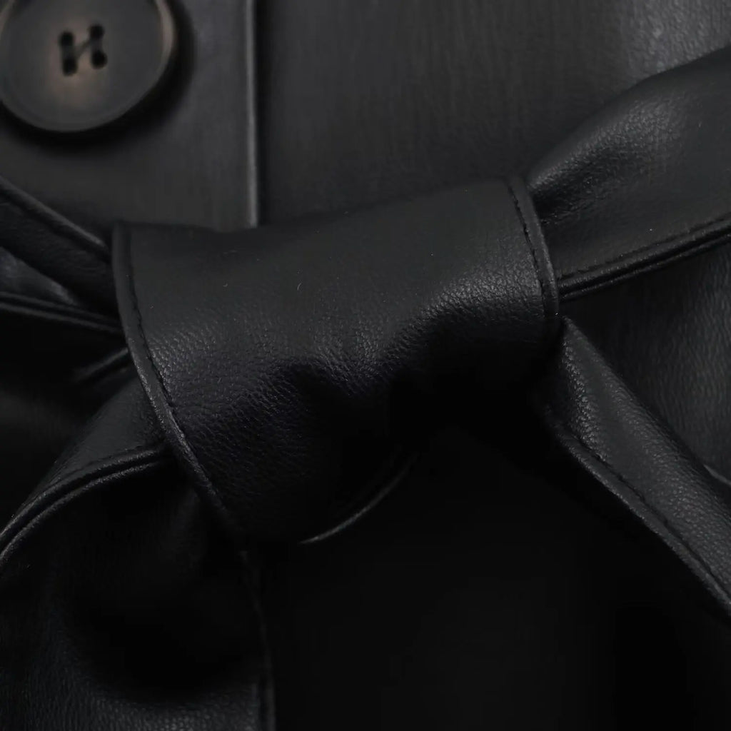 HH Women's Winter Fashion Long Sleeves Coats Black Fur Turn-Down Collar Lace-Up Decoration Single Breasted Female Warm Jackets