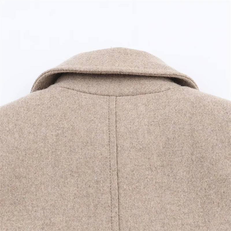 Women's Wool Coat Solid Color Lapel Short Double-Breasted Coat  Autumn and Winter Casual Simple Clothing
