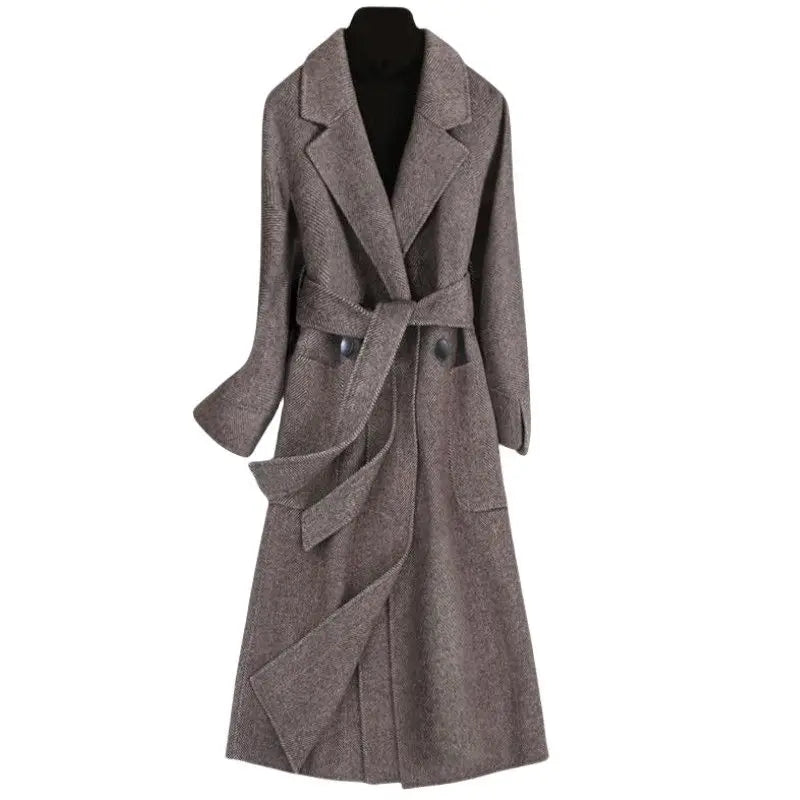 Women's Cashmere Coat 2025 New Autumn Winter Fashion Temperament Slim Thicken Woolen Coats With belt Female Long Overcoat