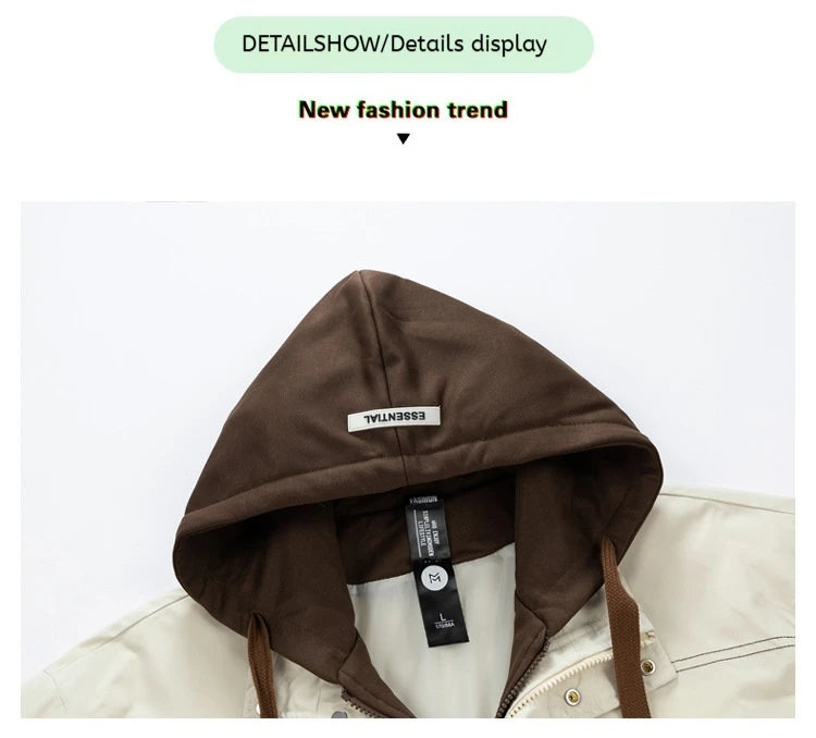 Men's Jacket Thin Hooded Jacket Youth Autumn and Winter New Popular Color Matching High-end Baseball Uniform Casual Hooded