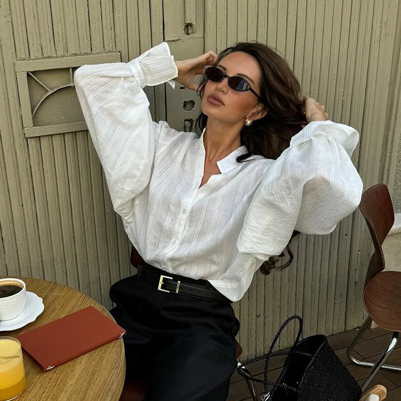 Fashion White Shirts Women Long Sleeve Oversize Blouse 2025 New Spring Summer Basic Tops Cotton Chic Shirt for Women