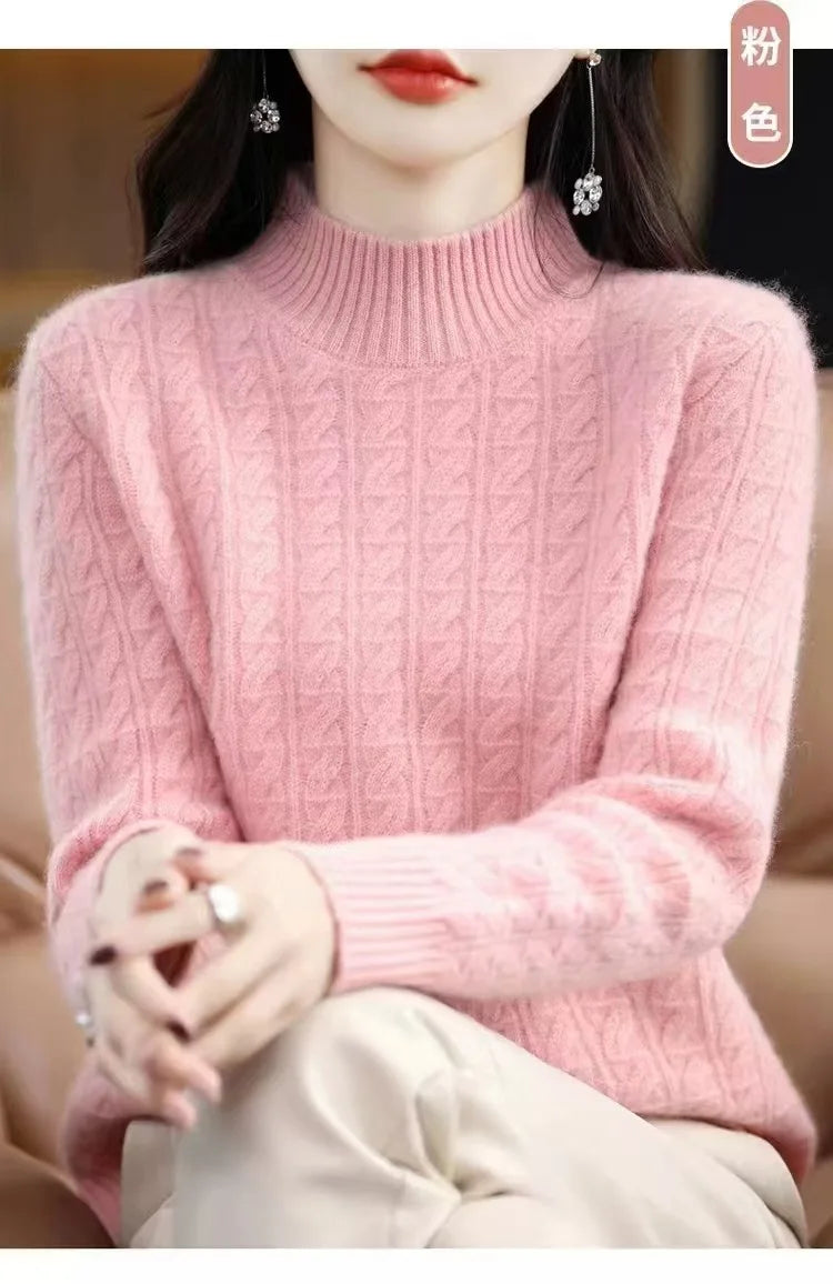 Cashmere Sweater Women's Autumn Winter New Half Turtleneck Bottoming Thickened Knitted Top Loose Solid Color