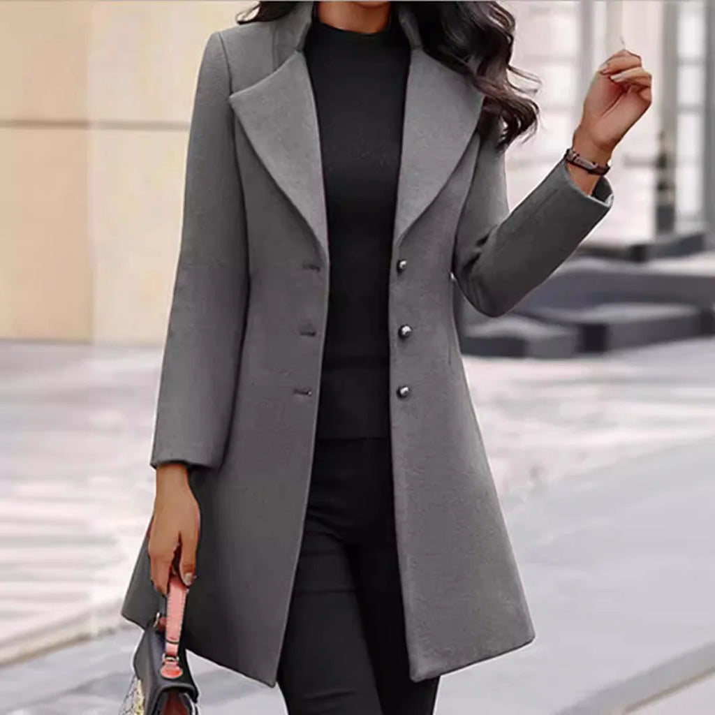 Wool Coat Jacket Women Woolen Outerwear Single Breasted Turn Down Collar Slim Mid Length Overcoat Office Lady Autumn Winter 2025