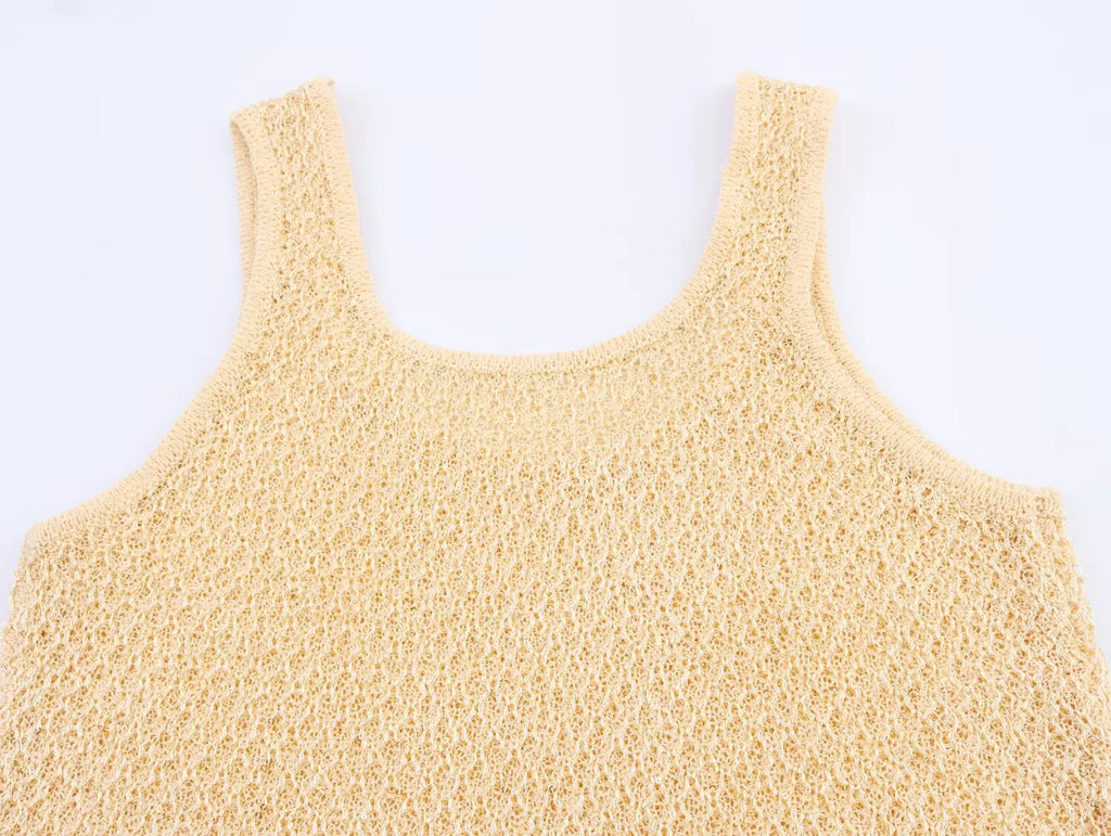 Women's Clothing 2025 New Style European And American Fashion Simple Pearl Decoration Knitted Top Knitted Vest