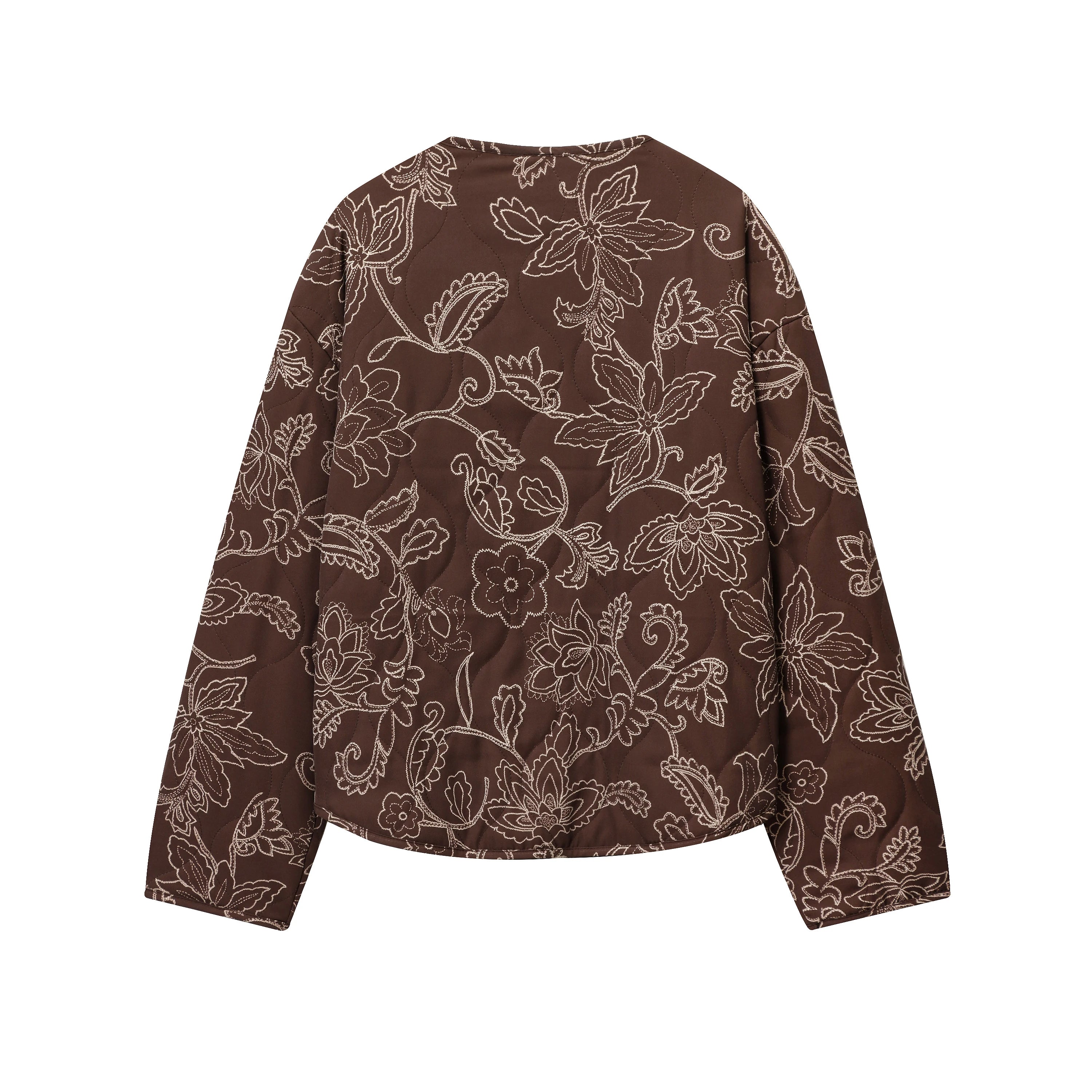 Women Short Jacket Coat O-Neck Long Sleeve Quilted Printed Autumn And Winter New Casual Vintage Style Button Outerwear Coat