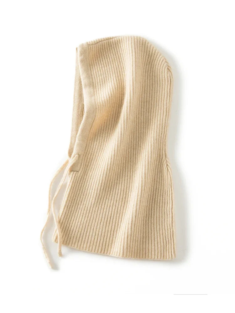 Wool Cashmere Knitted Hood Hat Scarf Elegant Hats Beanies Women Men Winter Neck Warm Balaclava Headgear Caps Unisex 4 New Colors