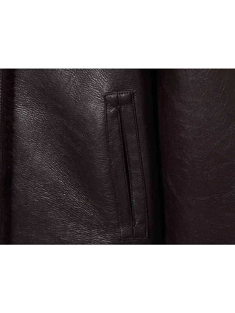 Winter Women New Double-sided Fleece Leather Jacket Fashion Reversible Lapel Single Breasted  Short Coat Retro Pocket Outwear
