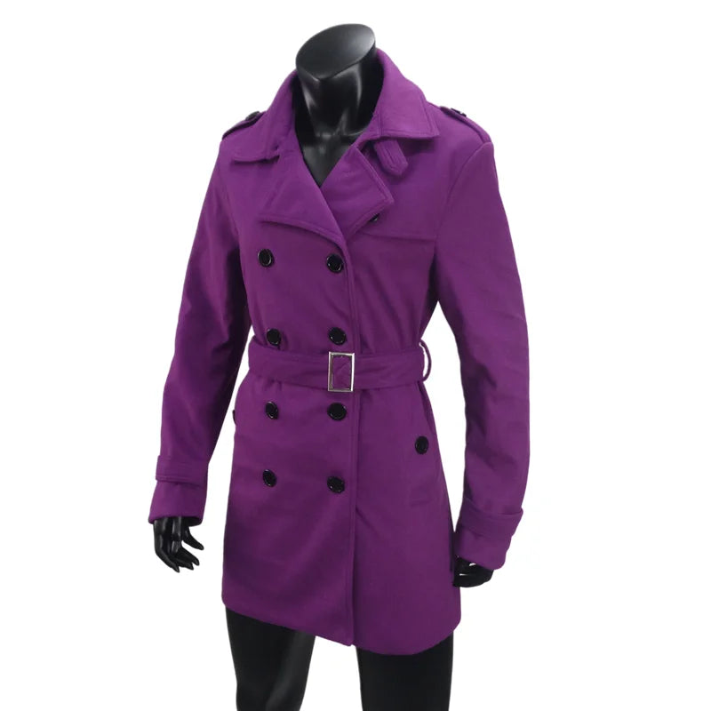 Women's Trench Coat Wool Blends Double Breasted Lining Jacket Belt Shoulder Badge Casual Coats Streetwear Women's Clothing